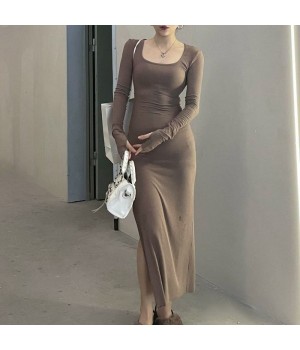 Korean Style Large Fashionable Short Sleeve Aline Midi Long Dress Unique Contrast Color Lace Up Round Neck Dress