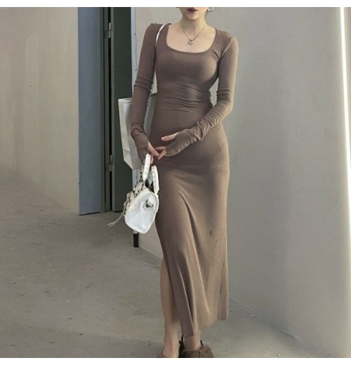 Korean Style Large Fashionable Short Sleeve Aline Midi Long Dress Unique Contrast Color Lace Up Round Neck Dress