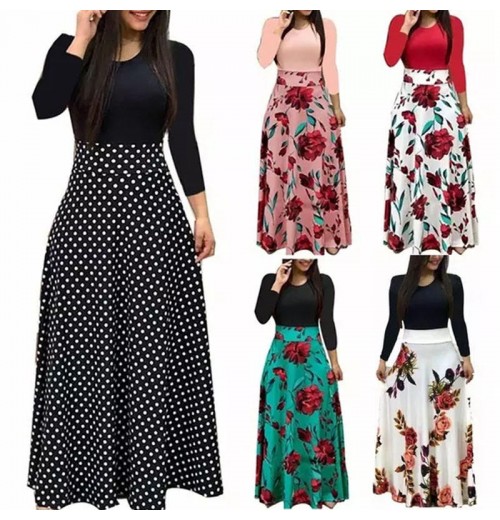 Sexy Bohemia High Quality Wholesale Custom Logo Strips Floral Printed Church Women Lady Casual Wear Elegant Long Sleeve Dress Sexy Bohemia High Quality Wholesale Custom Logo Strips Floral Printed Church Women Lady Casual Wear Elegant Long Sleeve Dress