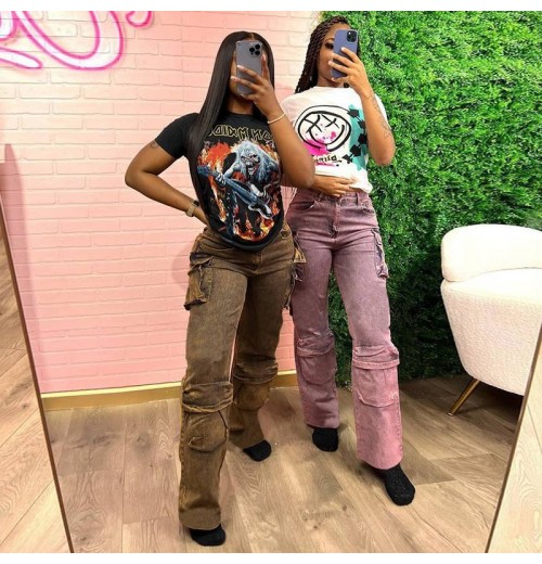 Y2K Women Baggy Pants Streetwear Harajuku Vintage Casual Pockets Cargo Pants Loose Straight Denim women's pants & trousers Y2K Women Baggy Pants Streetwear Harajuku Vintage Casual Pockets Cargo Pants Loose Straight Denim women's pants & trousers