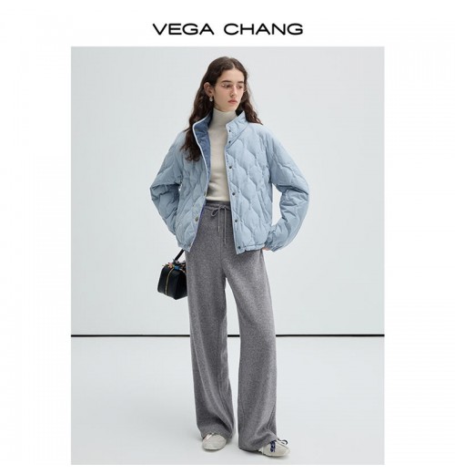 VEGA CHANG New Trend Hibiscus Flower Grey Knit Casual Straight Leg Pants VEGA CHANG New Trend Hibiscus Flower Grey Knit Casual Straight Leg Pants