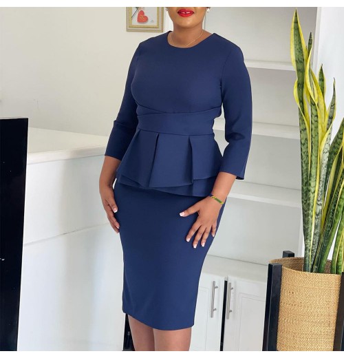 Women's Workwear Autumn Dresses for Special Occasions Elegant Long Sleeve O Neck Knee Length Casual Women Peplum Church Dress Women's Workwear Autumn Dresses for Special Occasions Elegant Long Sleeve O Neck Knee Length Casual Women Peplum Church Dress