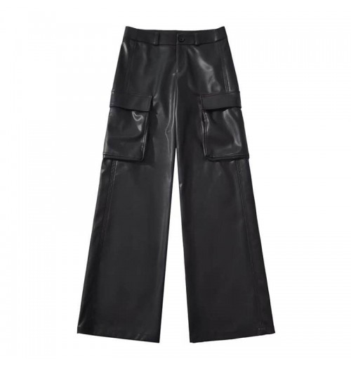 Women Summer New Fashion Crowd Low Waisted Leather Pants Vintage Zipper Pocket Casual Chic Female Trousers Women Summer New Fashion Crowd Low Waisted Leather Pants Vintage Zipper Pocket Casual Chic Female Trousers