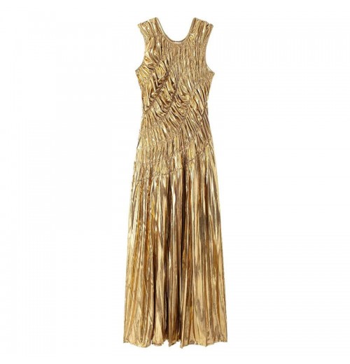 TAOP&ZA women's clothing 2024 early autumn new fashion evening dress long skirt slim pleated sleeveless dress Vestidos Mujer TAOP&ZA women's clothing 2024 early autumn new fashion evening dress long skirt slim pleated sleeveless dress Vestidos Mujer