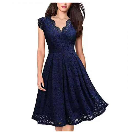 OEM Vintage Summer Maxi Dress for Women Elegant V-Neck Lace Skirt Small Cover Sleeve Beach Casual Holiday Party Wear Plus Size OEM Vintage Summer Maxi Dress for Women Elegant V-Neck Lace Skirt Small Cover Sleeve Beach Casual Holiday Party Wear Plus Size