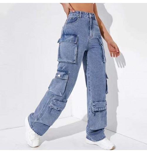 Casual High Waist Classic Pocket Trousers Wide Leg Pant Denim Women Jeans Baggy Boyfriend Jeans Cargo Pants Jeans Women Casual High Waist Classic Pocket Trousers Wide Leg Pant Denim Women Jeans Baggy Boyfriend Jeans Cargo Pants Jeans Women
