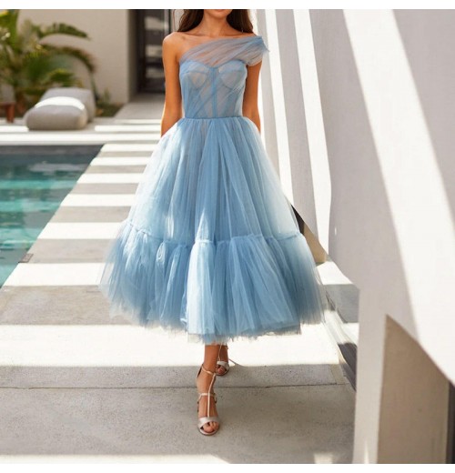 2024 summer new fashion slim sleeveless corset dress diagonal shoulder mesh dress for women 2024 summer new fashion slim sleeveless corset dress diagonal shoulder mesh dress for women