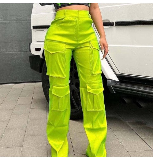 Streetwear Summer Spring Fall Fashion Elastic Waist Casual Bright Baggy Pocket Loose Straight Cargo Women'S Pants & Trousers Streetwear Summer Spring Fall Fashion Elastic Waist Casual Bright Baggy Pocket Loose Straight Cargo Women'S Pants & Trousers