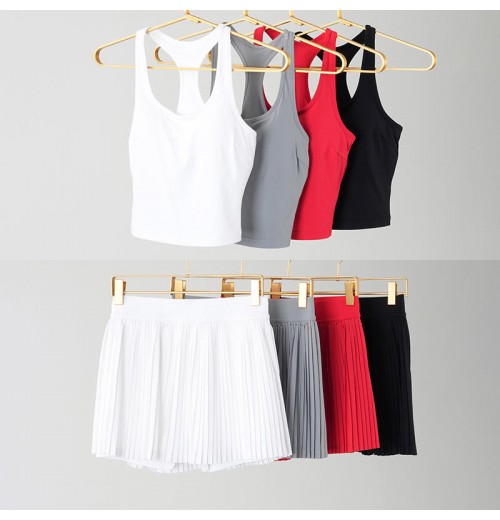 ST0901&0902 Women round-neck Sleeveless Removable Pads Top High Waisted Golf Mini Skirt with Pockets Workout Skirt sets ST0901&0902 Women round-neck Sleeveless Removable Pads Top High Waisted Golf Mini Skirt with Pockets Workout Skirt sets