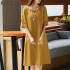 Young Style Tea Flower Cotton Linen Wrap Dress Belly Covering Chinese Cheongsam Knee Length Short Sleeve Loose Waist Dress