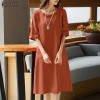 Young Style Tea Flower Cotton Linen Wrap Dress Belly Covering Chinese Cheongsam Knee Length Short Sleeve Loose Waist Dress