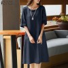 Young Style Tea Flower Cotton Linen Wrap Dress Belly Covering Chinese Cheongsam Knee Length Short Sleeve Loose Waist Dress