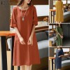Young Style Tea Flower Cotton Linen Wrap Dress Belly Covering Chinese Cheongsam Knee Length Short Sleeve Loose Waist Dress