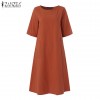 Young Style Tea Flower Cotton Linen Wrap Dress Belly Covering Chinese Cheongsam Knee Length Short Sleeve Loose Waist Dress