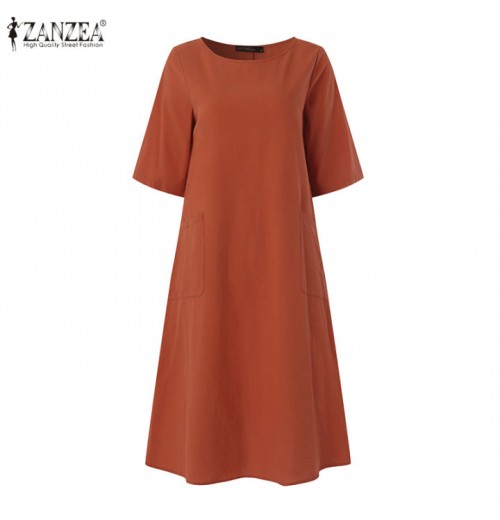 Young Style Tea Flower Cotton Linen Wrap Dress Belly Covering Chinese Cheongsam Knee Length Short Sleeve Loose Waist Dress