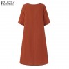 Young Style Tea Flower Cotton Linen Wrap Dress Belly Covering Chinese Cheongsam Knee Length Short Sleeve Loose Waist Dress