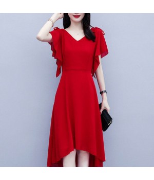 Esolo ZANZEA Korean Style Womens Elegant Short Sleeve Texture Sundress Lace Crochet Midi Pleated Work Dresses #0324