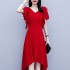 Esolo ZANZEA Korean Style Womens Elegant Short Sleeve Texture Sundress Lace Crochet Midi Pleated Work Dresses #0324