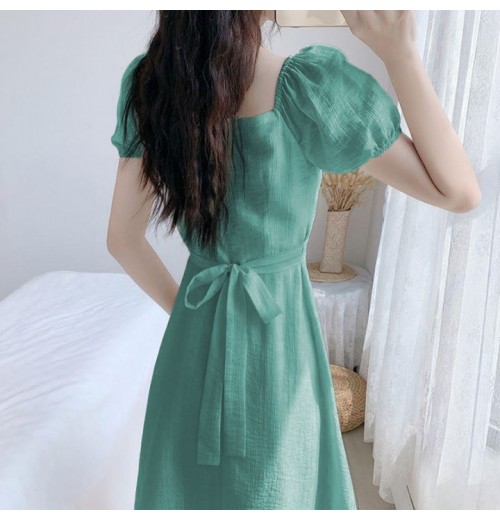 Korean Style White Bow Slip Dress Summer Lace-up Mid Length Dress Small Fresh Dress For Women