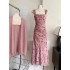 Elegant French V-neck White Strapless Dress Women's Waist-cinching Design Summer 2024 Fashionable Long Skirt No-sleeve