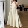 ZANZEA Korean Style Women Autumn 3/4 Sleeve Hollow Out Lapel Plain Dresses Ruffled Button Knee Length Dress #1208