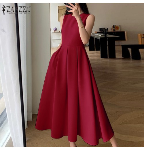 ZANZEA Korean Style Women Autumn 3/4 Sleeve Hollow Out Lapel Plain Dresses Ruffled Button Knee Length Dress #1208