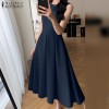 ZANZEA Korean Style Women Autumn 3/4 Sleeve Hollow Out Lapel Plain Dresses Ruffled Button Knee Length Dress #1208