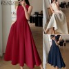 ZANZEA Korean Style Women Autumn 3/4 Sleeve Hollow Out Lapel Plain Dresses Ruffled Button Knee Length Dress #1208