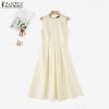 ZANZEA Korean Style Women Autumn 3/4 Sleeve Hollow Out Lapel Plain Dresses Ruffled Button Knee Length Dress #1208