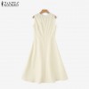 ZANZEA Korean Style Women Autumn 3/4 Sleeve Hollow Out Lapel Plain Dresses Ruffled Button Knee Length Dress #1208