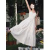 Fawzia French White V-neck Shirt Dress for Women Summer Plus Size Half-sleeved Waist-cinching Mid-length Skirt