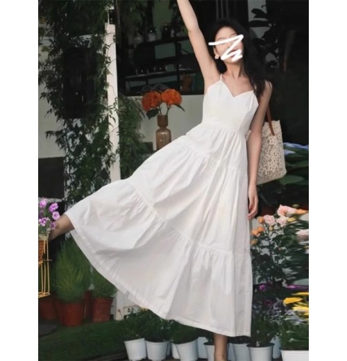 Fawzia French White V-neck Shirt Dress for Women Summer Plus Size Half-sleeved Waist-cinching Mid-length Skirt