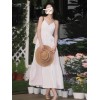 Fawzia French White V-neck Shirt Dress for Women Summer Plus Size Half-sleeved Waist-cinching Mid-length Skirt