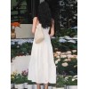 Fawzia French White V-neck Shirt Dress for Women Summer Plus Size Half-sleeved Waist-cinching Mid-length Skirt