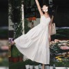 Fawzia French White V-neck Shirt Dress for Women Summer Plus Size Half-sleeved Waist-cinching Mid-length Skirt