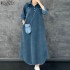 ZANZEA Womens Vintage V Neck Checkered Patchwork Dress Street Casual Long Sleeve Midi A-Line Dresses #1209