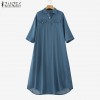 ZANZEA Womens Vintage V Neck Checkered Patchwork Dress Street Casual Long Sleeve Midi A-Line Dresses #1209