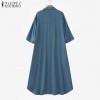 ZANZEA Womens Vintage V Neck Checkered Patchwork Dress Street Casual Long Sleeve Midi A-Line Dresses #1209