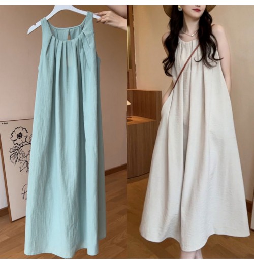 V-Neck A-Line Midi Dress Women's Cotton Linen Short Sleeve Waist-Cinching Slimming plus Size Dress Belted Spring Autumn New Style