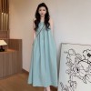 V-Neck A-Line Midi Dress Women's Cotton Linen Short Sleeve Waist-Cinching Slimming plus Size Dress Belted Spring Autumn New Style