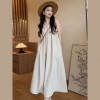 V-Neck A-Line Midi Dress Women's Cotton Linen Short Sleeve Waist-Cinching Slimming plus Size Dress Belted Spring Autumn New Style