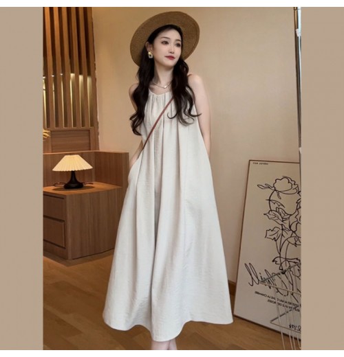 V-Neck A-Line Midi Dress Women's Cotton Linen Short Sleeve Waist-Cinching Slimming plus Size Dress Belted Spring Autumn New Style