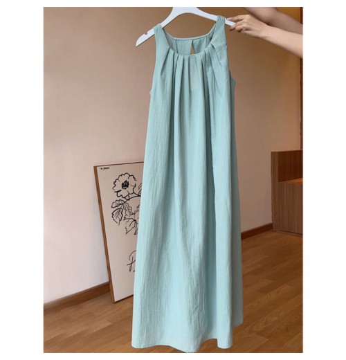V-Neck A-Line Midi Dress Women's Cotton Linen Short Sleeve Waist-Cinching Slimming plus Size Dress Belted Spring Autumn New Style
