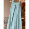 V-Neck A-Line Midi Dress Women's Cotton Linen Short Sleeve Waist-Cinching Slimming plus Size Dress Belted Spring Autumn New Style