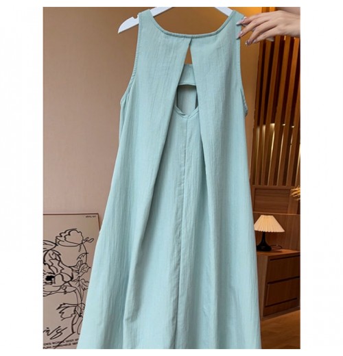 V-Neck A-Line Midi Dress Women's Cotton Linen Short Sleeve Waist-Cinching Slimming plus Size Dress Belted Spring Autumn New Style