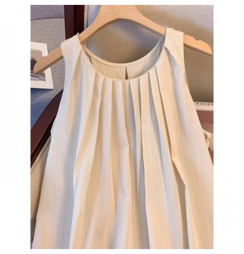V-Neck A-Line Midi Dress Women's Cotton Linen Short Sleeve Waist-Cinching Slimming plus Size Dress Belted Spring Autumn New Style