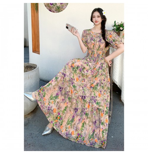 Cotton Dress Women Ethnic Style 2023 Summer New Retro Floral Large Swing Dresses Female Loose Oversized Women Clothes