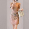 Plus Size Dress for Women Floral Printing Dresses Fake Two-piece Dress