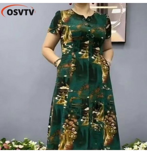 Oversized cotton silk vest dress, summer new ethnic style women's clothing, artistic r printing, sleeveless long swi