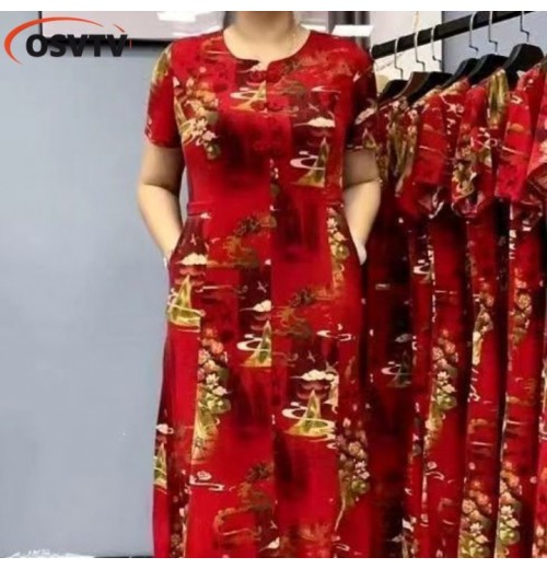 Oversized cotton silk vest dress, summer new ethnic style women's clothing, artistic r printing, sleeveless long swi